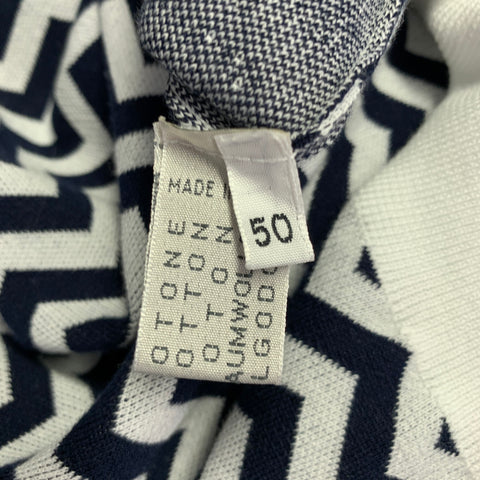 SARTORIO Size M White Navy Chevron Cotton Buttoned Polo