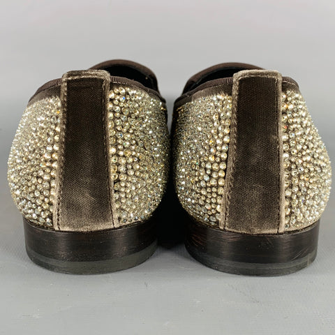 LOUIS LEEMAN Size 9 Gold Silver Rhinestone Velvet Slip On Loafers