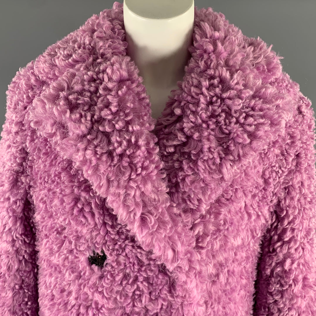 HUISHAN ZHANG Size 8 Lavender Polyester Textured Faux Fur Notch Lapel Coat