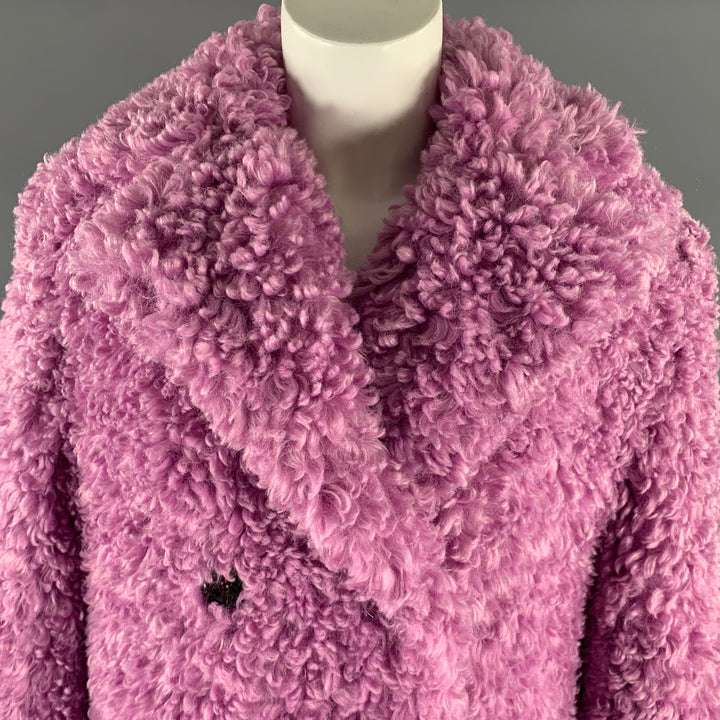 HUISHAN ZHANG Size 8 Lavender Polyester Textured Faux Fur Notch Lapel Coat