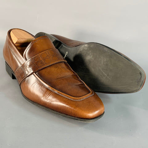 SALVATORE FERRAGAMO Size 10 Brown Leather Perforated Loafers