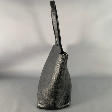 CUYANA Black Pebble Grain Leather Top Handles Tote Bag