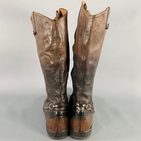 OFFICINE CREATIVE Size 7 Brown Leather Side Zipper Boots