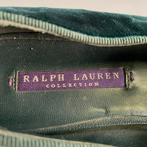 RALPH LAUREN Size 8.5 Green Velvet Monogram Slip On Flats