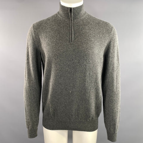 LORO PIANA Size M Grey Knit Cashmere 1/4 Zip Sweater