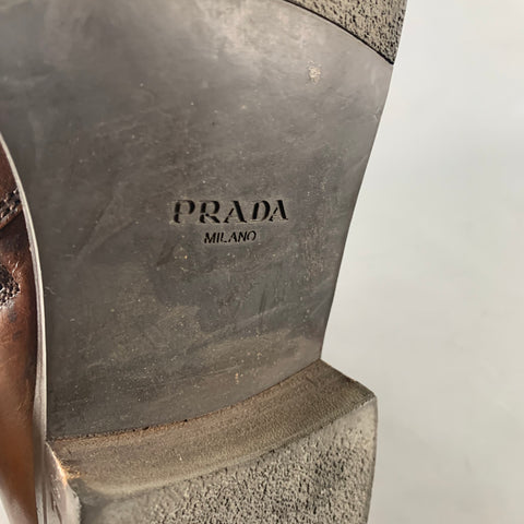 PRADA Size 7.5 Brown Leather Moto Racer Boots
