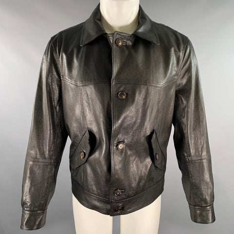 BRUNELLO CUCINELLI Blouson camionneur en cuir craquelé noir Taille M