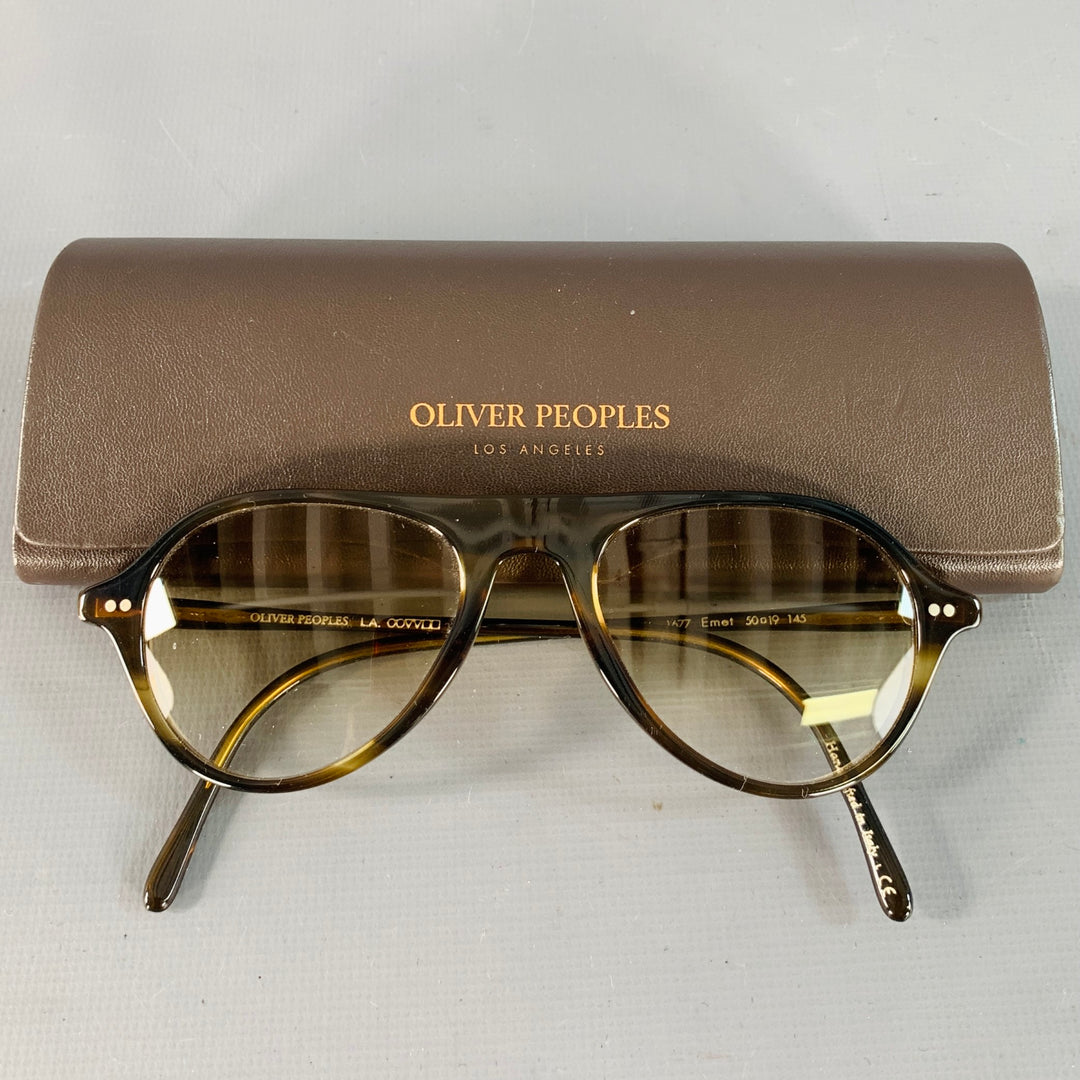 OLIVER PEOPLES Emet Brown Tortoiseshell Acetate Teardrop Sunglasses