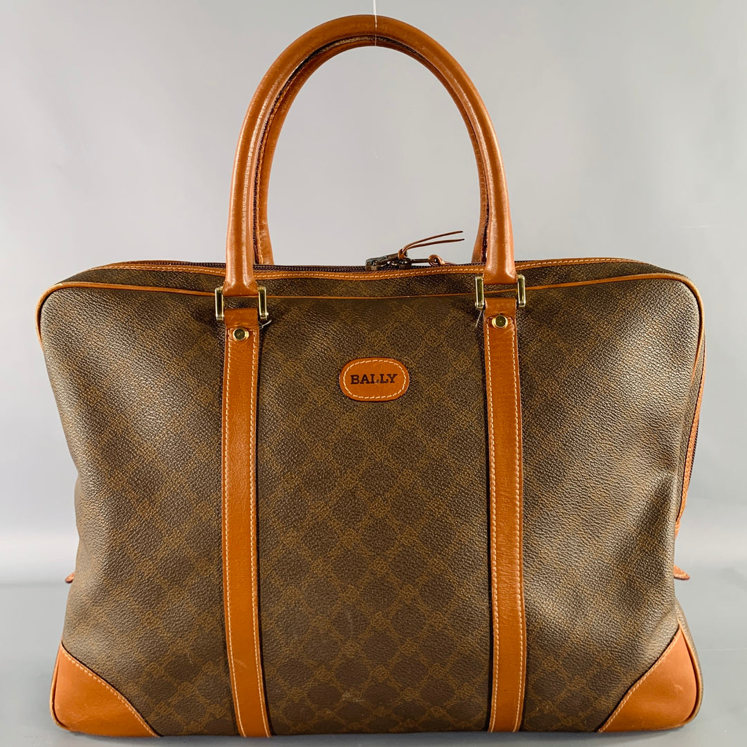 BALLY Brown Tan Monogram Coated Canvas Leather Briefcase