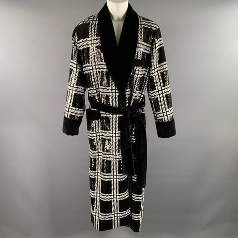 DOLCE & GABBANA TAILORED by Size 46 Black White Sequined Plaid Cotton Robe Coat