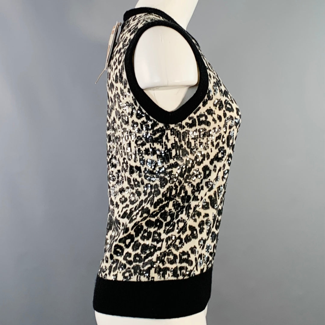 MICHAEL KORS COLLECTION Size S Black White Cashmere Sequined Animal Print Dress Top