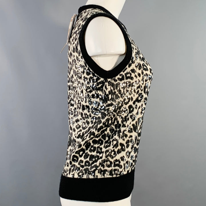 MICHAEL KORS COLLECTION Size S Black White Cashmere Sequined Animal Print Dress Top