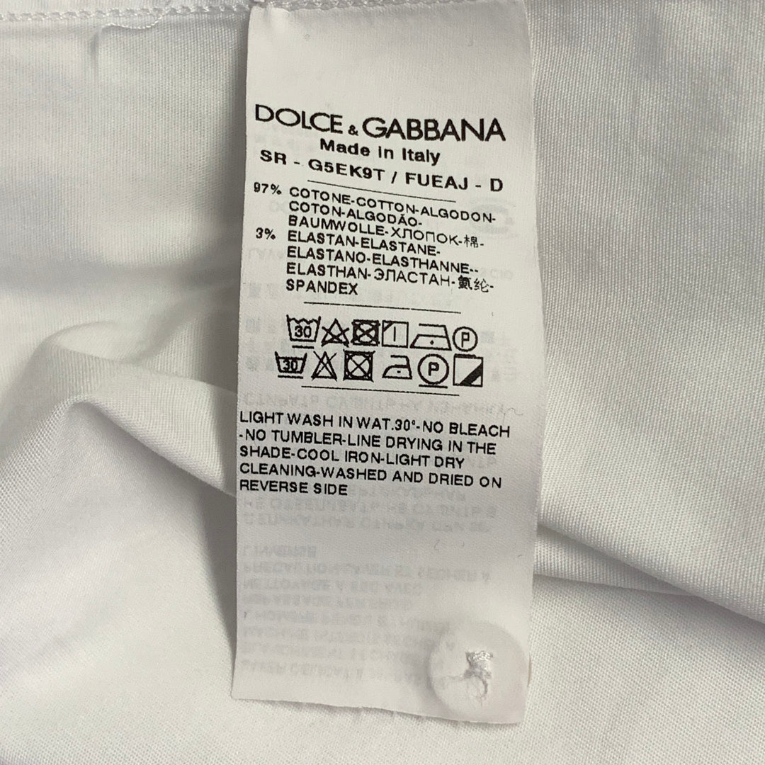 DOLCE & GABBANA Size L White Cotton Blend Button Up Short Sleeve Shirt