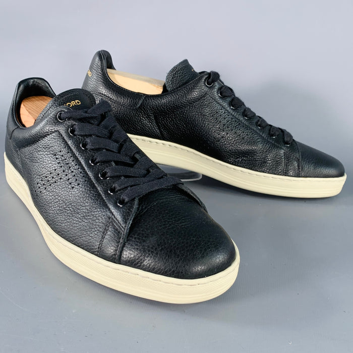 TOM FORD Size 11 Warwick Black Perforated Leather Low Top Sneakers