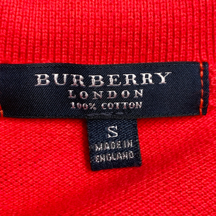 BURBERRY Size S Red Contrast Check Trim Cotton Pique Polo