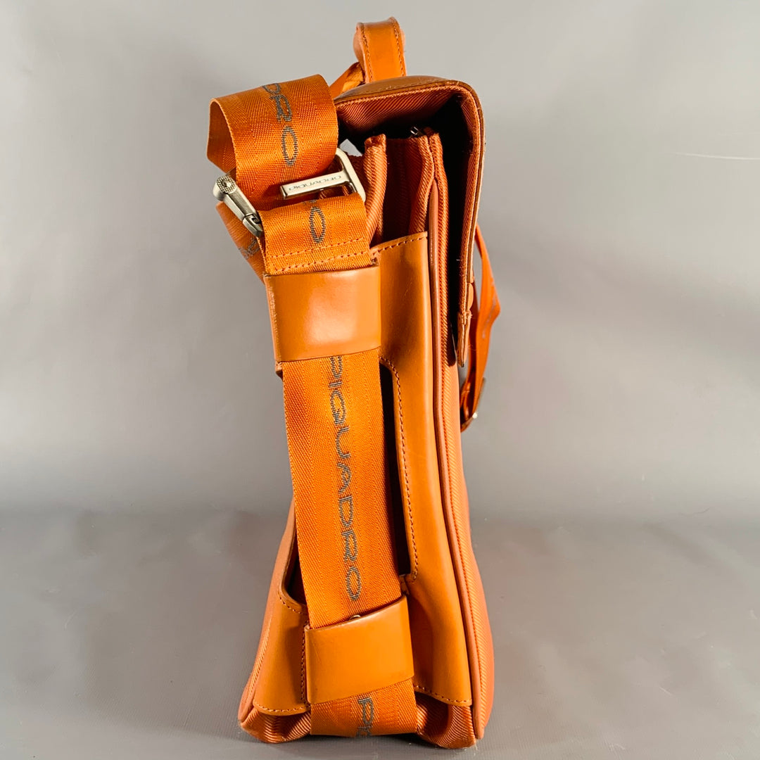 PIQUADRO Orange Leather Messenger Laptop Bag