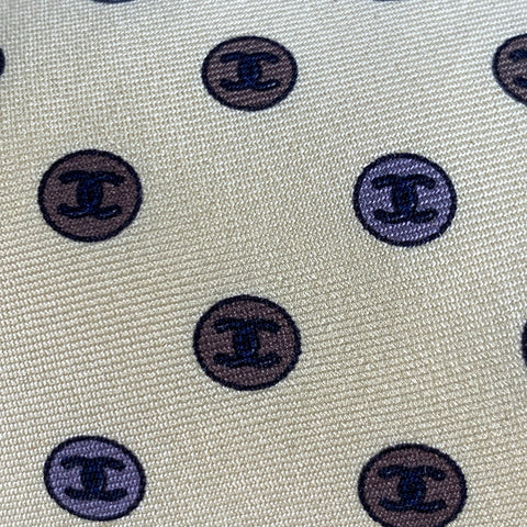 CHANEL Yellow Brown CC Monogram Logo Silk Tie