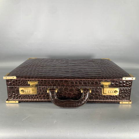 BELLESCO Brown Alligator Leather Briefcase Bags