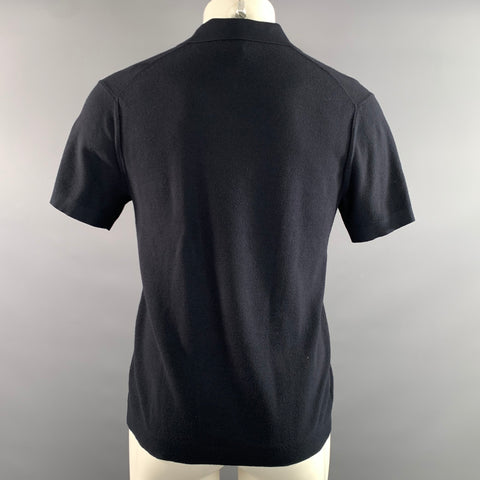 THEORY Size S Black Knit Viscose Blend Camp Polo