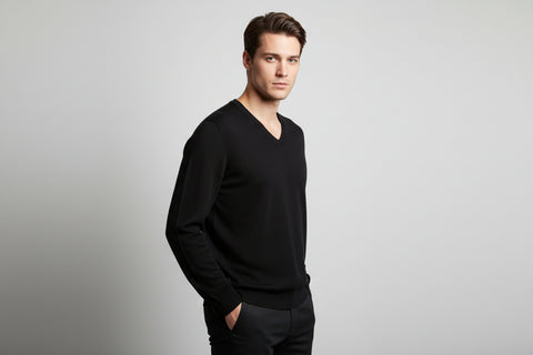 KUNA Size M Black Knitted Vicuna V-Neck Pullover
