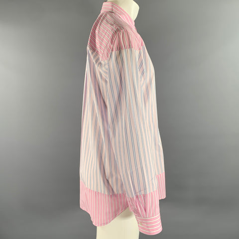 COMME des GARCONS Size XL Pink Blue Stripe Cotton Long Sleeve Shirt