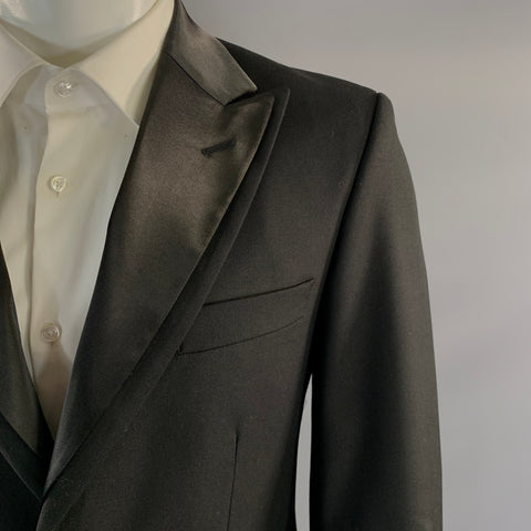 DAVID MAYER Chest Size 38 Black Polyester & Viscose Peak Lapel Sport Coat