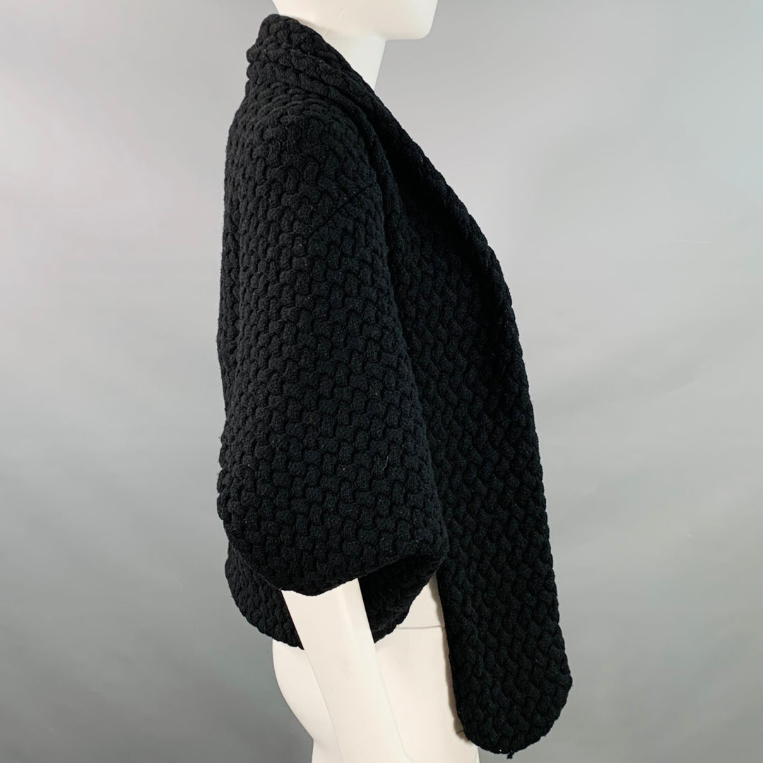 ALAIA Size M Black Wool Blend Woven Cropped Open Front Shrug Cardigan