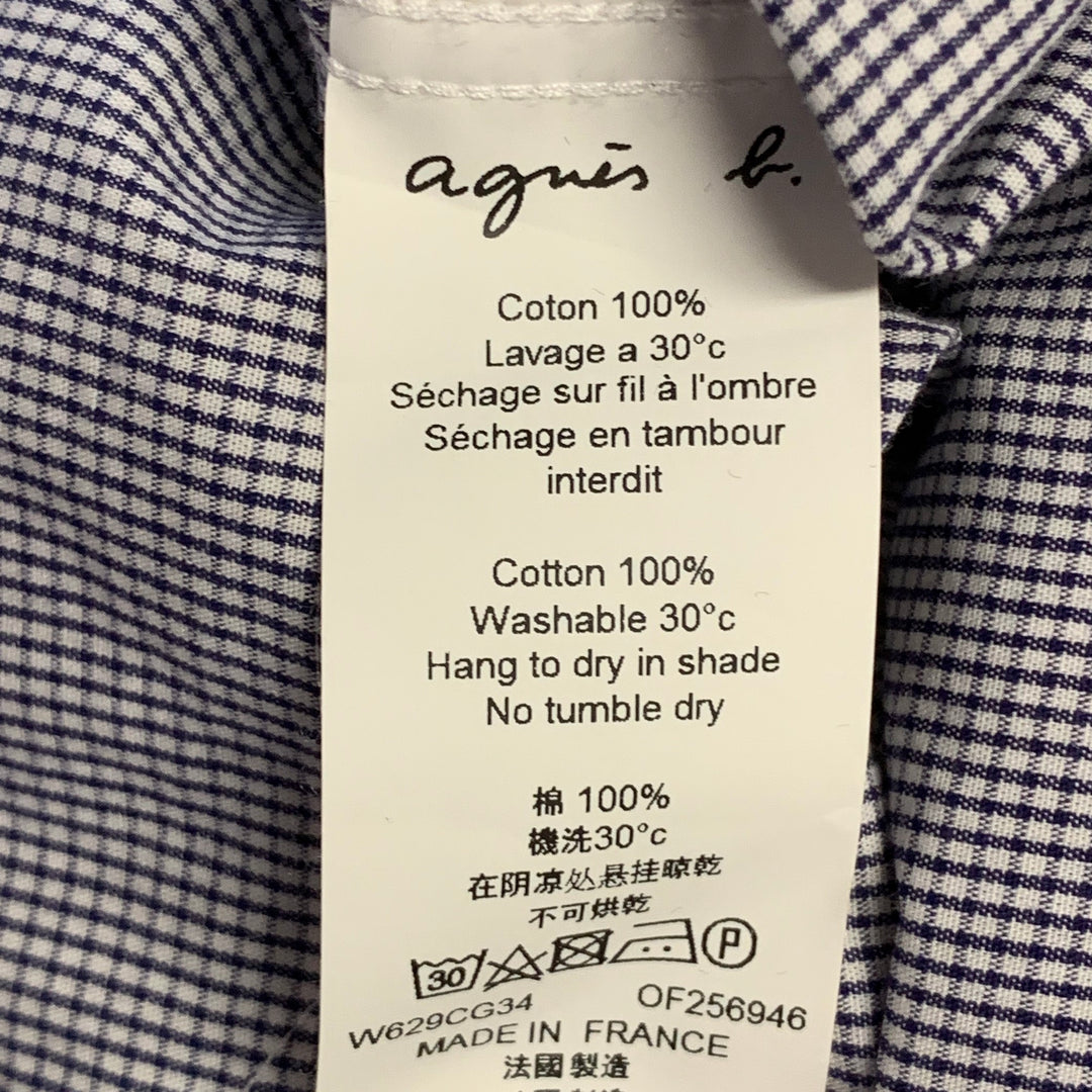 AGNÈS B. Size 38 Navy White Gingham Cotton Button Down Collar Short Sleeve Shirt