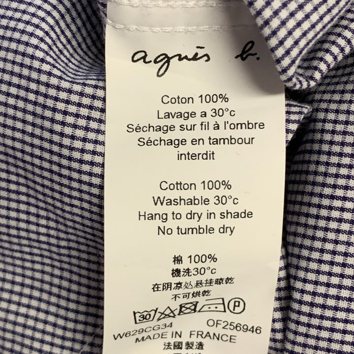 AGNÈS B. Size 38 Navy White Gingham Cotton Button Down Collar Short Sleeve Shirt