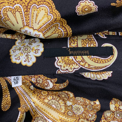 BILLIONAIRE COUTURE Size XL Black Gold Paisley Silk Long Sleeve Shirt