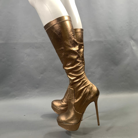 CHARLOTTE OLYMPIA Size 9 Gold Rose gold Leather Pull On Boots