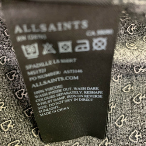 ALLSAINTS Size XL Black White Abstract Viscose Long Sleeve Shirt