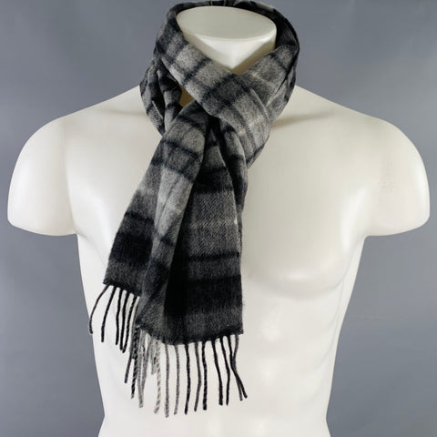 O'CONNELL'S Grey Black Plaid Cashmere Fringe Scarf