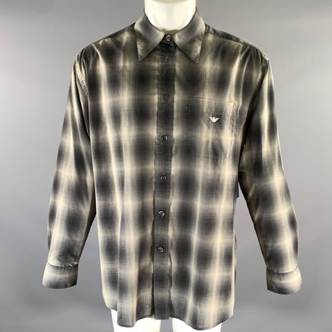 EMPORIO ARMANI Size S Grey Ombre Plaid Cotton Polyester Long Sleeve Shirt