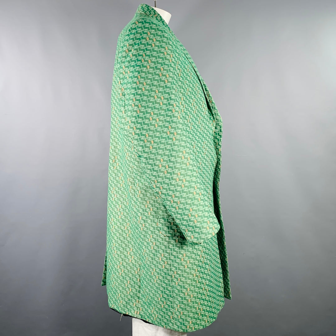 3.PARADIS SS22 Size L Green Jacquard Wool Notch Lapel Coat
