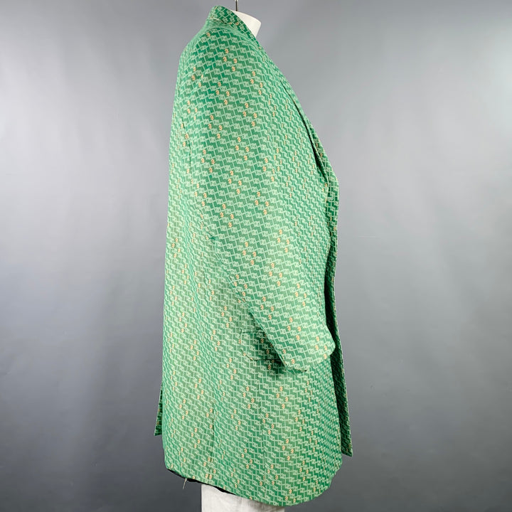 3.PARADIS SS22 Size L Green Jacquard Wool Notch Lapel Coat