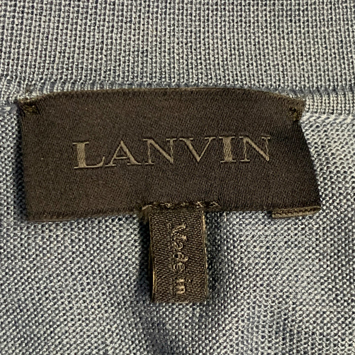 LANVIN Size M Blue Silk Jersey Long Sleeve Polo