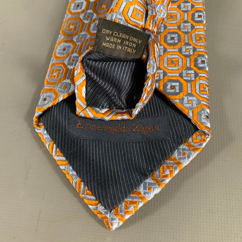 ERMENEGILDO ZEGNA Blue Orange Jacquard Silk Tie