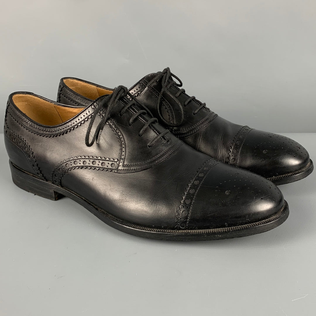GUCCI Size Black Perforated Leather Oxford Cap Toe Lace Up