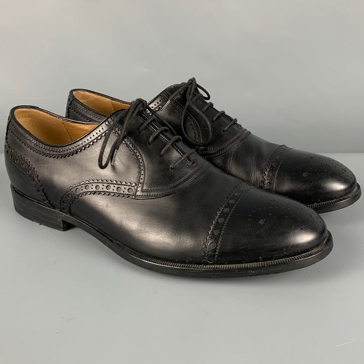 GUCCI Size 9.5 Black Perforated Leather Oxford Cap Toe Lace Up Shoes