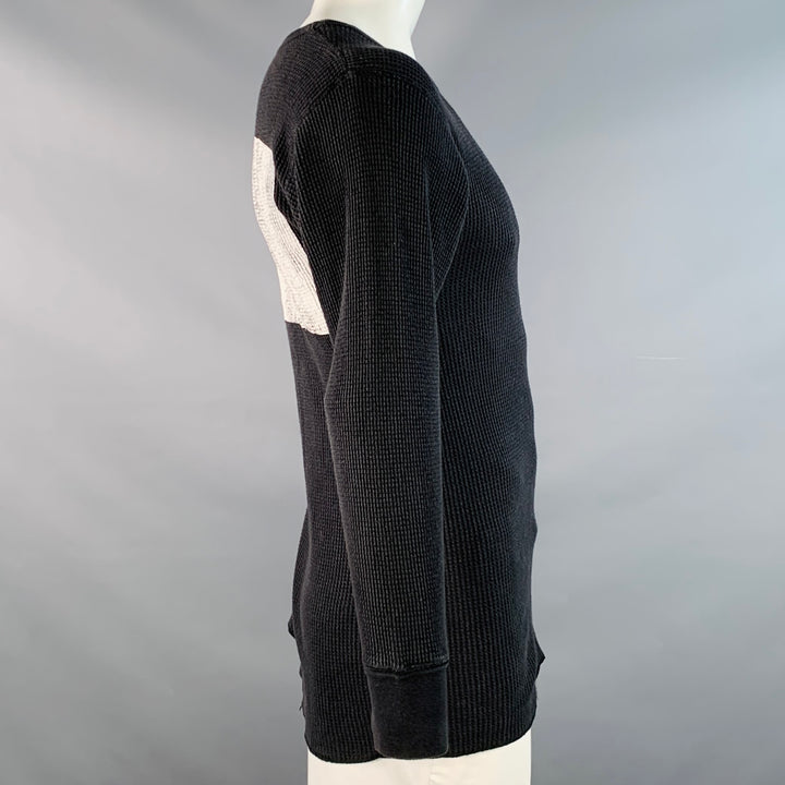 NICE COLLECTIVE Size L Black White Waffle Knit Cotton Long Sleeve Pullover