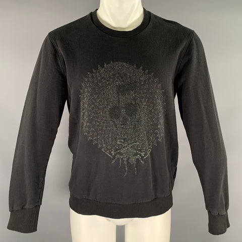 JUST CAVALLI Size M Black Embroidery Cotton Crew-Neck Sweatshirt