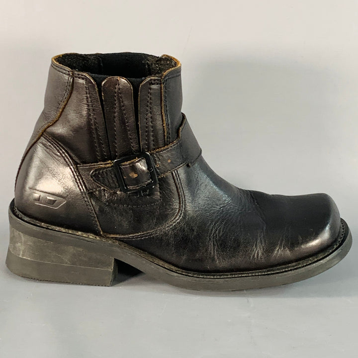 DIESEL Size 10.5 Brando Brown Leather Buckle Square Toe Boots