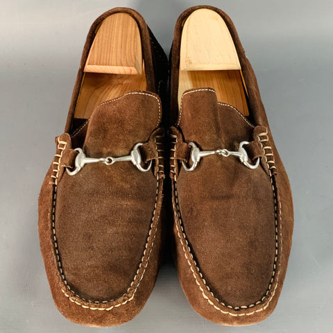 TO BOOT NY Size 10.5 Brown Silver Suede Horsebit Slip On Drivers Loafers
