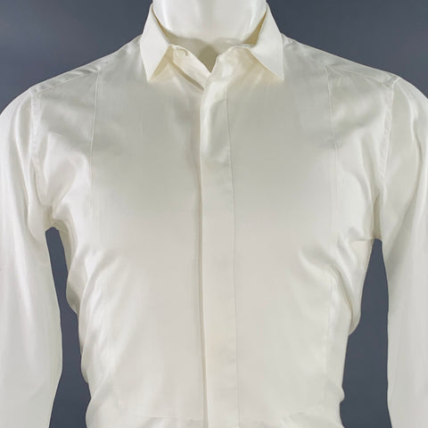 VALENTINO Size S White Cotton French Cuff Hidden Buttons Tuxedo Long Sleeve Shirt