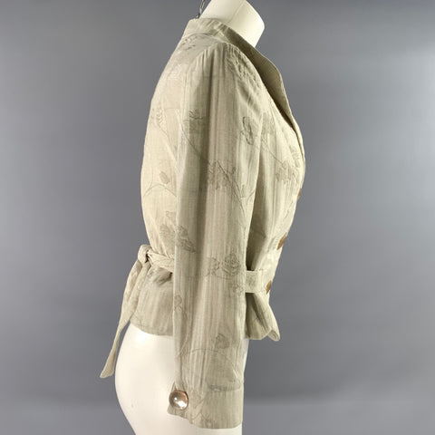 GIORGIO ARMANI Size 2 Cream Cotton Blend Floral Jacket
