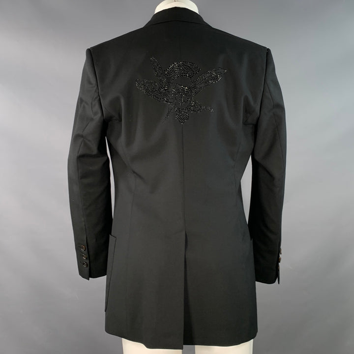 JOHN GALLIANO Size 40 Black Rhinestone Skull Virgin Wool Sport Coat