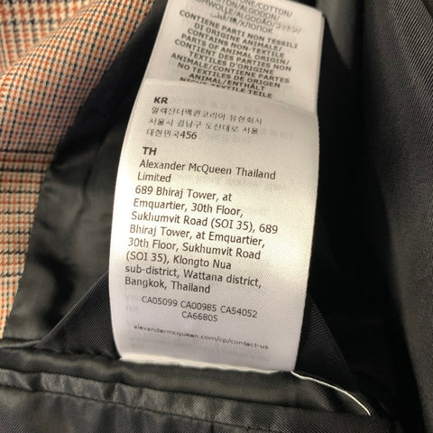 ALEXANDER MCQUEEN Chest Size 40 Size 40 Brown Black Glen Check Cotton Jacket