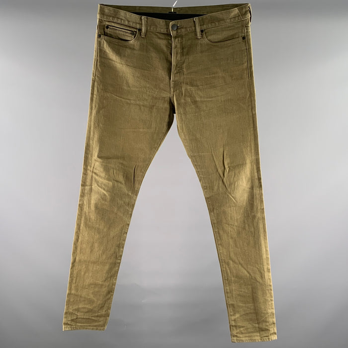 JOHN ELLIOTT Size 36 Green Olive Solid Cotton Blend Button Fly Jeans