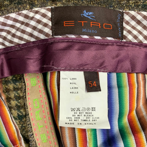 ETRO Size 34 Brown Plaid Wool Zip Fly Dress Pants